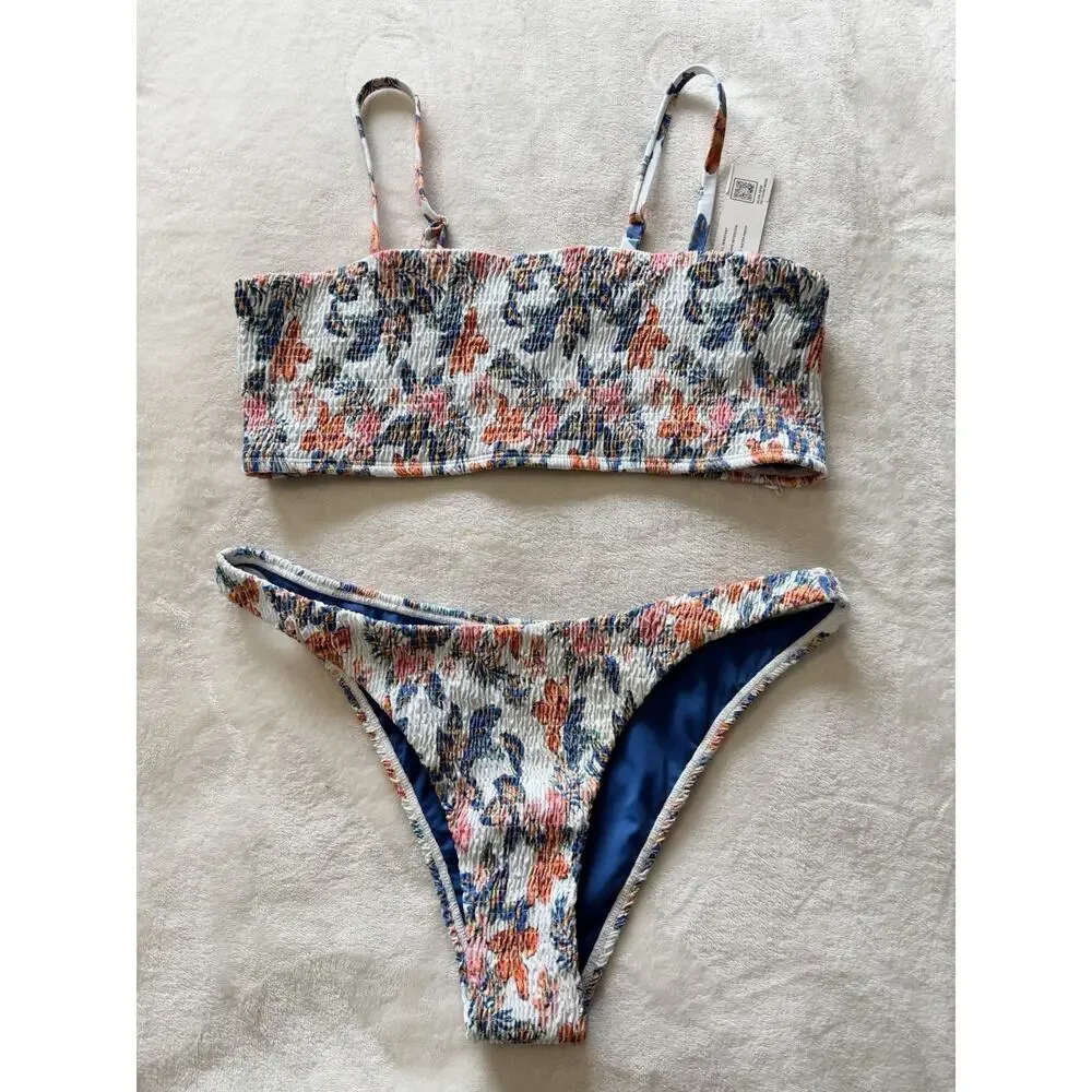 Jolyn Bikini Set Size XL Smocked Floral “Kelia” Bottom “Eva” Top NWT 2 Pc